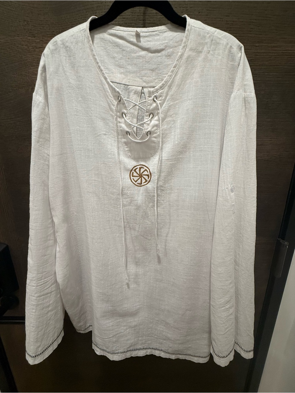 Men's White Lace-Up Long Sleeve Casual Shirt